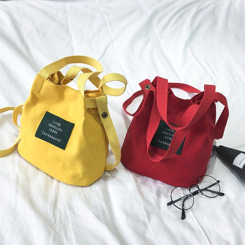 Simple All-Match Bucket Bag 2023 New Japanese And Korean Fashion Canvas Solid Color Shoulder Bag Crossbody Bag Fashion Women'S Bag - Image 1