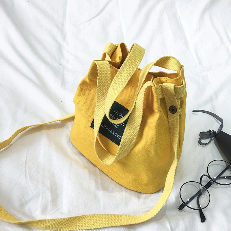 Simple All-Match Bucket Bag 2023 New Japanese And Korean Fashion Canvas Solid Color Shoulder Bag Crossbody Bag Fashion Women'S Bag - Image 2