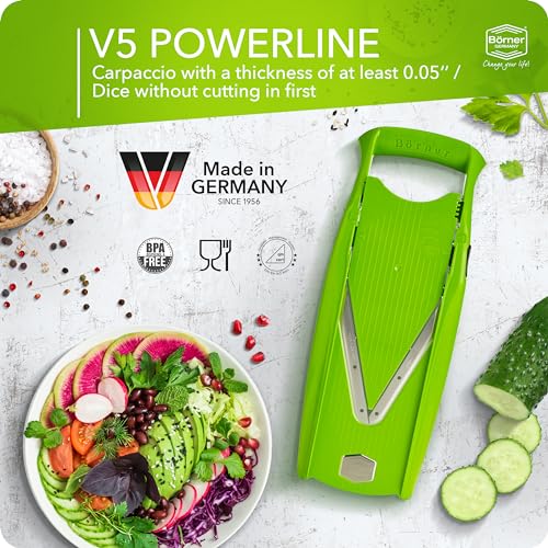 Börner Mandoline Slicer V5 (Starter Set) • Vegetable V-Slicer for Slices, Sticks & Dices in Various Sizes • With Stainless Steel V-Blade • Adjustable Kitchen Slicer • Color: Green - Image 3