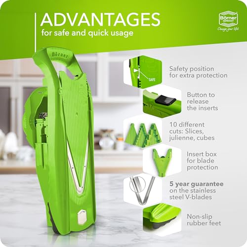Börner Mandoline Slicer V5 (Starter Set) • Vegetable V-Slicer for Slices, Sticks & Dices in Various Sizes • With Stainless Steel V-Blade • Adjustable Kitchen Slicer • Color: Green - Image 4