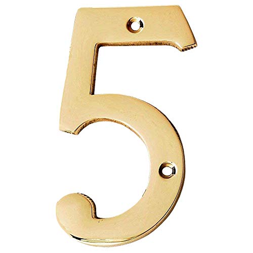 A10SHOP Motif 4-Inch Brass Letters Mailbox Decor Address Signs For Houses Outdoor Wall Decor Mailbox Numbers House Address Numbers For Outside Address Sign for Door Numbers (Polished, Number 5) - Image 1