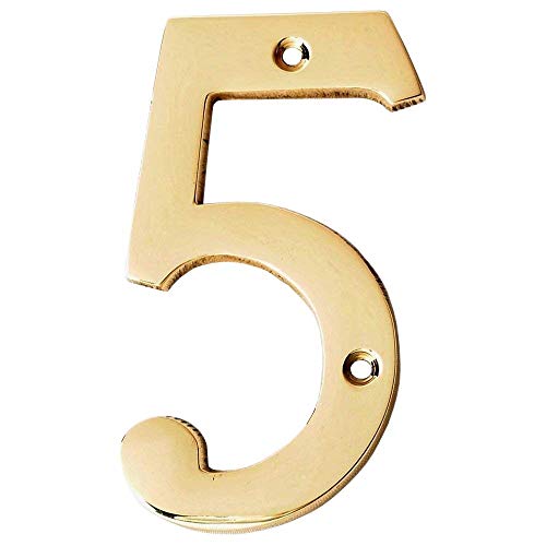 A10SHOP Motif 4-Inch Brass Letters Mailbox Decor Address Signs For Houses Outdoor Wall Decor Mailbox Numbers House Address Numbers For Outside Address Sign for Door Numbers (Polished, Number 5) - Image 4