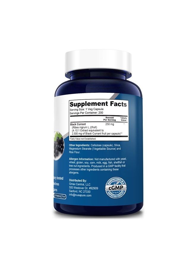 NusaPure زيت الكشمش الأسود 2500 ملغ مكافئ لكل كبسولة نباتية. 200 كبسولة نباتية (مسحوق، مستخلص 10:1، نباتي، غير معدّل وراثيًا وخالي من الغلوتين) - Image 2