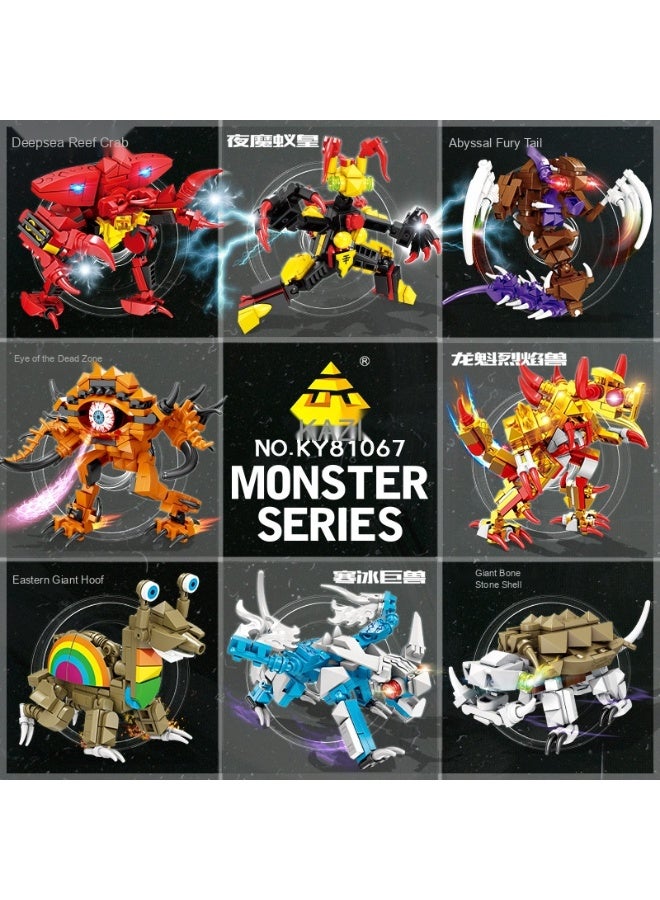China Made Advanced edition Series 8 items in one set-1280pcs + Creative Exquisite Transforming monster High Difficulty 3D Assembly Building Block Toy Cool Transforming monster Delicate monsterModel for Study Room Decoration Set Artistic Ornament Birthday Gift Holiday Surprise