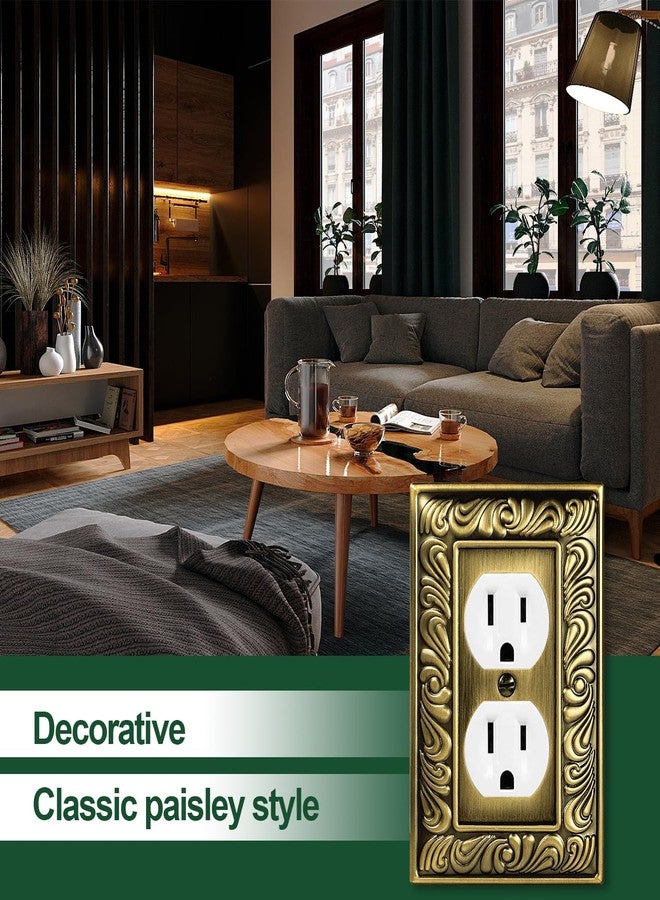 Ranweydi Antique Brass Decorative Wall Plate Light Switch Cover Decorator Outlet Covers Rocker Switch Plates Metal Material Wall Plates for Kitchen Bathroom (1 Gang Duplex Outlet-6 Pack) - Image 4