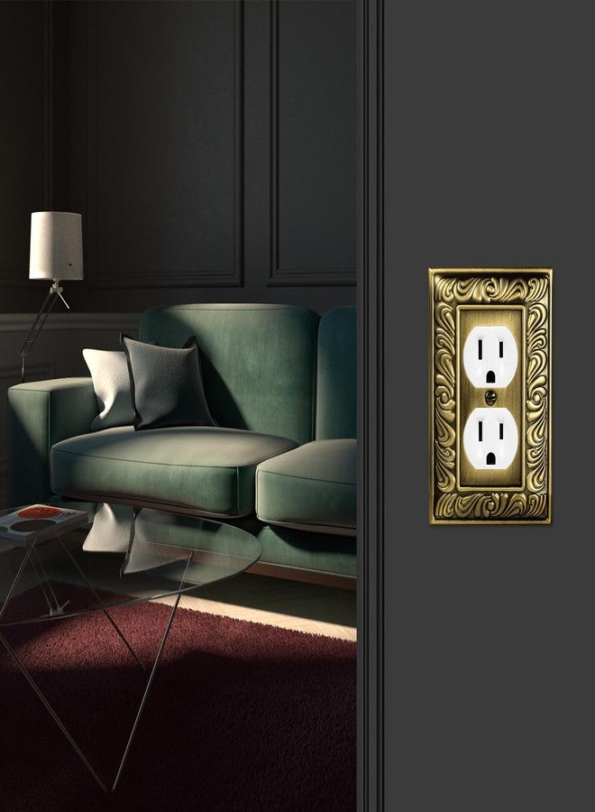 Ranweydi Antique Brass Decorative Wall Plate Light Switch Cover Decorator Outlet Covers Rocker Switch Plates Metal Material Wall Plates for Kitchen Bathroom (1 Gang Duplex Outlet-6 Pack) - Image 5