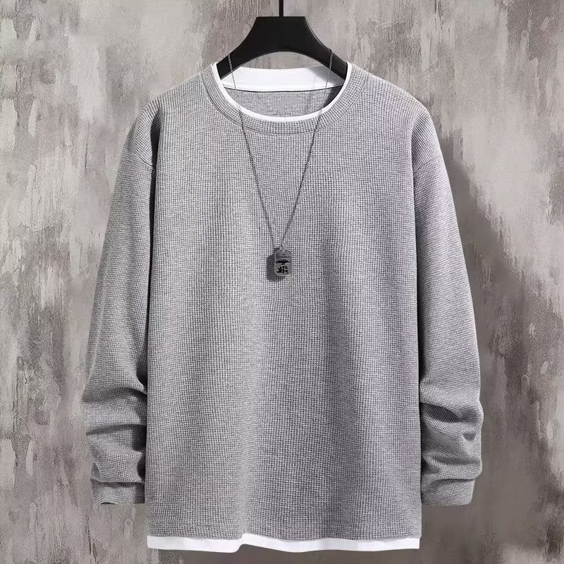 Long Sleeve Waffle Knit Tee Layered Casual Mens Sweatshirt Gray - Image 1