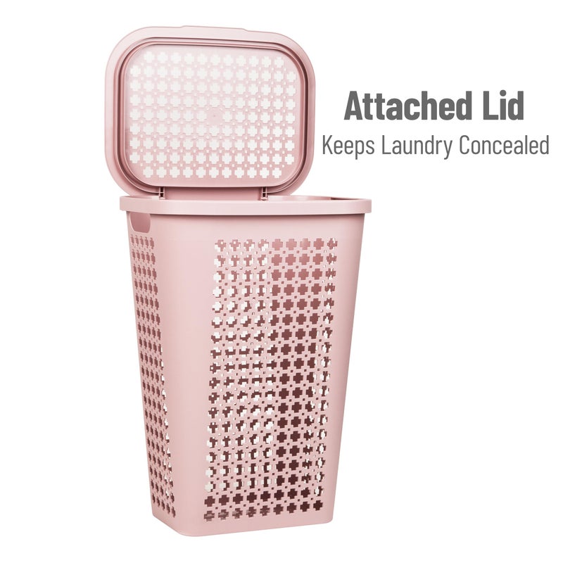 Mind Reader Slim Tapered Laundry Hamper with Lid, Clothes Basket with Swiss Cross Cut-Outs, Lightweight & Ventilated, Plastic, 16.75"L x 12.75"W x 23"H, Pink - Image 5