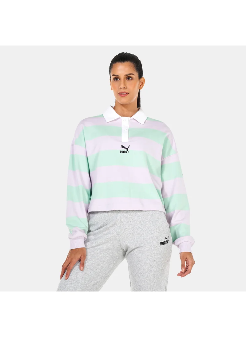 PUMA Women's SWxP Striped Longsleeve Polo Shirt