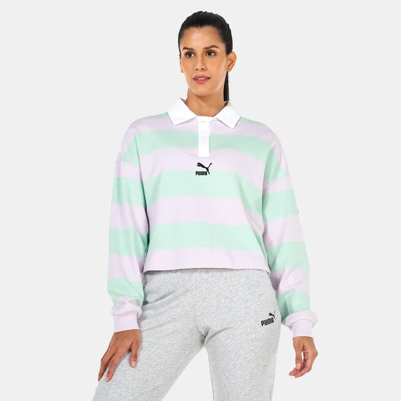 PUMA Women's SWxP Striped Longsleeve Polo Shirt