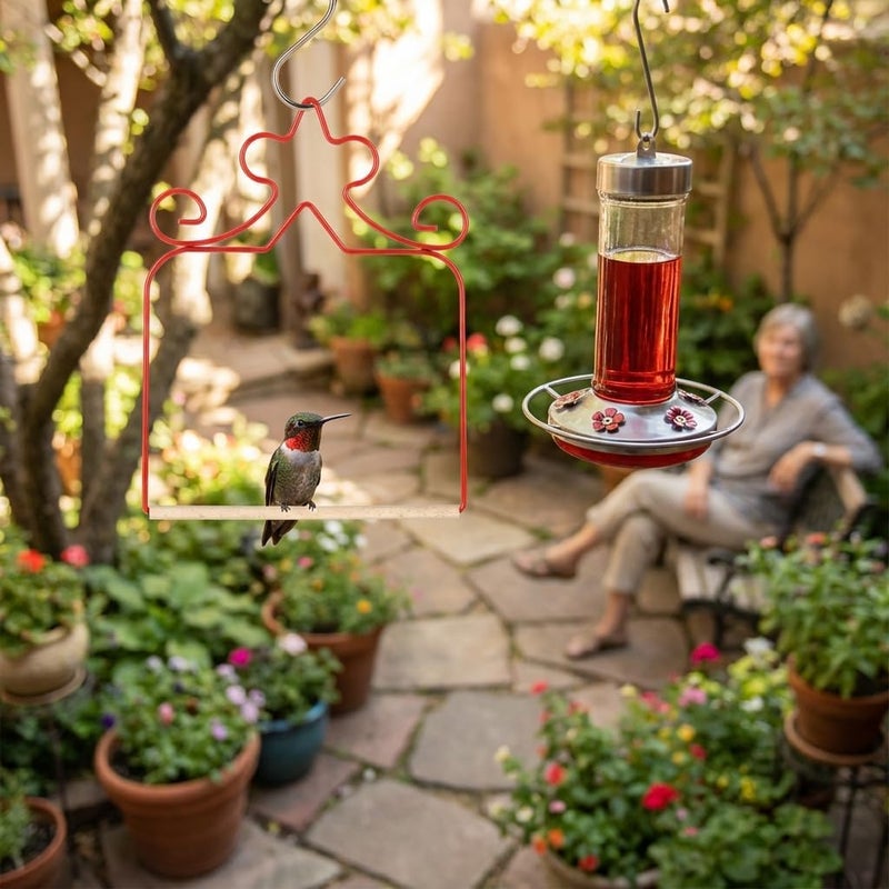 Eyrosa 4-Pack Hummingbird Swings - Rust-Proof Metal Red Perches with Natural Wooden Dowel - Essential Bird Watching Decor for Outdoor Garden, Patio & Yard - Includes 4 S-Hooks - Image 4