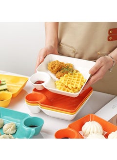 HENIJ HENIJ Plastic Plates with Dipping Saucer 7inch Japanese Sushi Plate Serving Tray Reusable Dumpling Plate with Sauce Holder for Fruit Dessert Salad Snacks Pack of 8 White  - Image 4