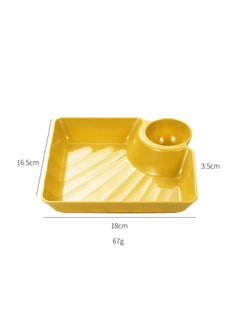 HENIJ HENIJ Plastic Plates with Dipping Saucer 7inch Japanese Sushi Plate Serving Tray Reusable Dumpling Plate with Sauce Holder for Fruit Dessert Salad Snacks Pack of 8 White  - Image 3