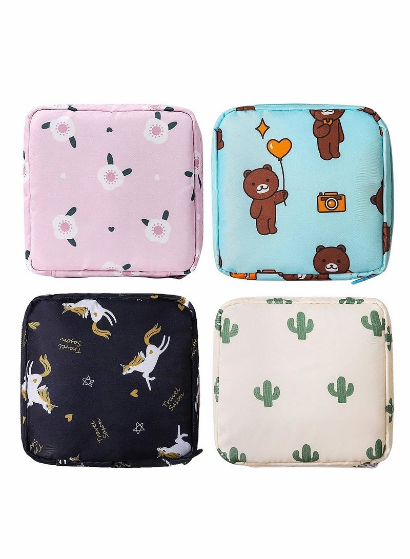 حقيبة تخزين الفوط الصحية، حقيبة بسحاب للفوط الشهرية، حقيبة تخزين فوط صحية محمولة لحملها في الحقيبة، مجموعة أول دورة شهرية للفتيات المراهقات، لتخزين الفوط الصحية للنساء (4 قطع) - Image 1