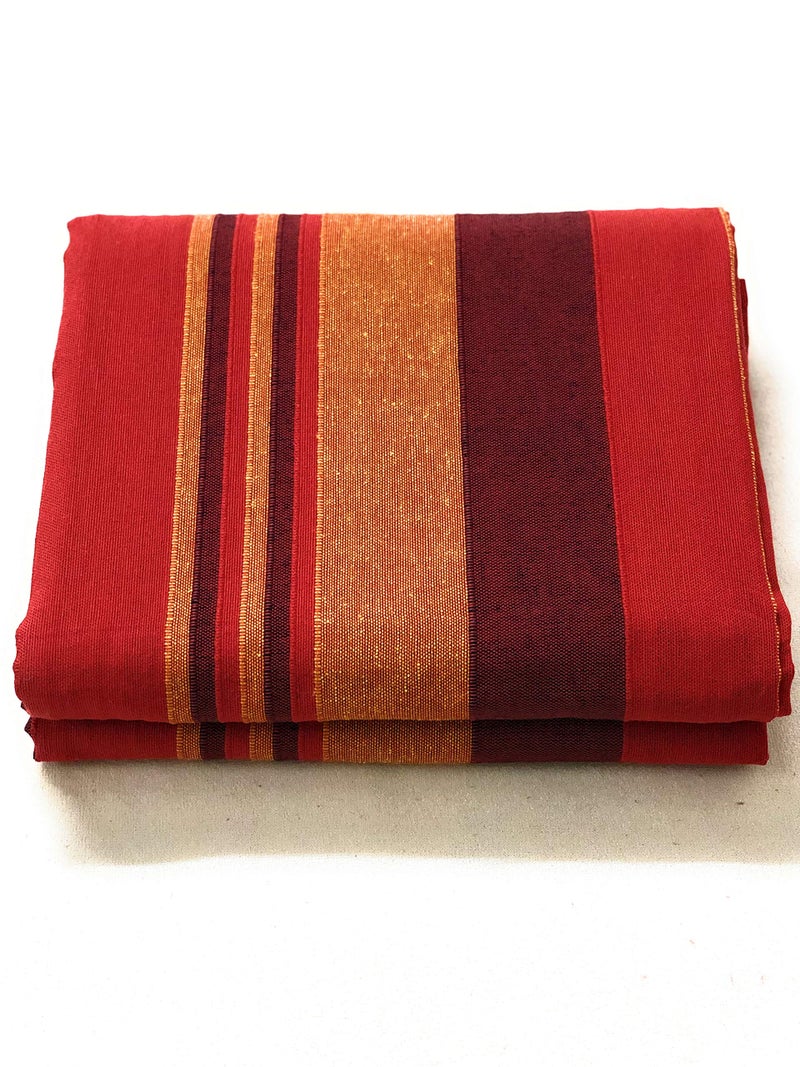 RANGBHAR Handloom Cotton Double Bedsheet Without Pillow Covers, Woven Striped Bedcover, 90 x 100 inch, Red,210 TC - Image 1