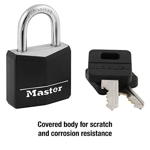 Master Lock 131D 1-3/16" Wide Covered Aluminum Keyed Padlock, One Pack, Black - Image 4