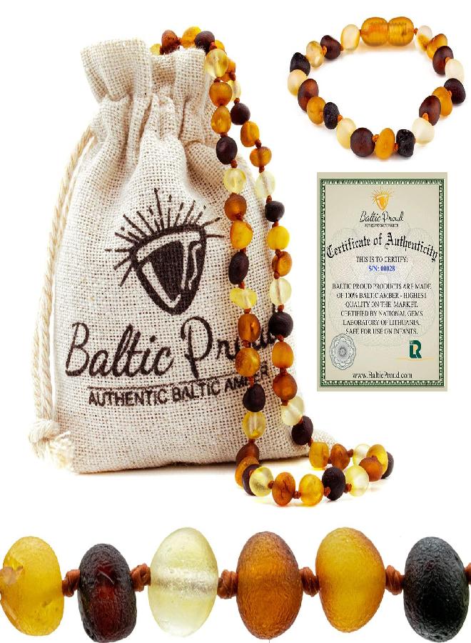Baltic Proud Raw Baltic Amber Necklace and Bracelet Gift Set (Unisex Multi Raw 12.5 Inches/5.5 Inches) - Certified Premium Quality Raw Baltic Sea Amber  - Image 5