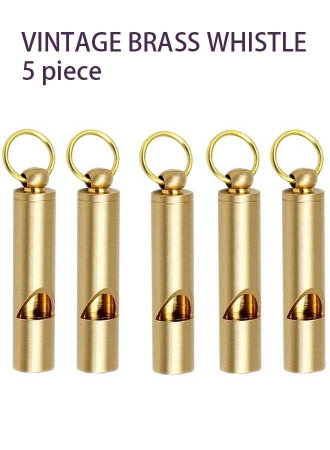 أس تس إل 5 قطع صافرة نحاسية صغيرة، صافرة سلسلة مفاتيح محمولة بصوت عال، للبقاء على قيد الحياة في حالات الطوارئ، إنقاذ الحياة، المشي لمسافات طويلة، التخييم، وتدريب الحيوانات الأليفة - Image 1