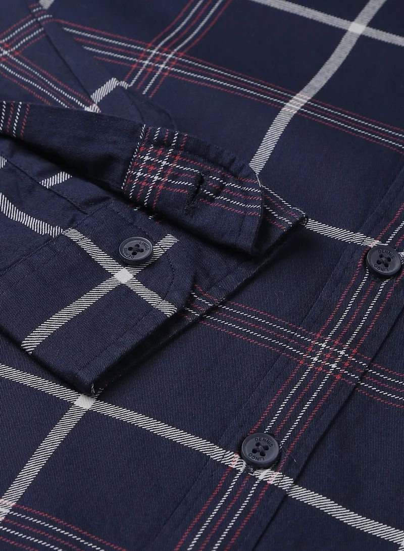 Dennis Lingo Slim Fit Navy Blue Casual Spread Shirt - 100% Cotton