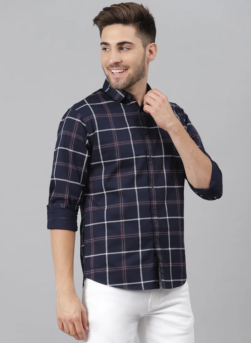Dennis Lingo Slim Fit Navy Blue Casual Spread Shirt - 100% Cotton