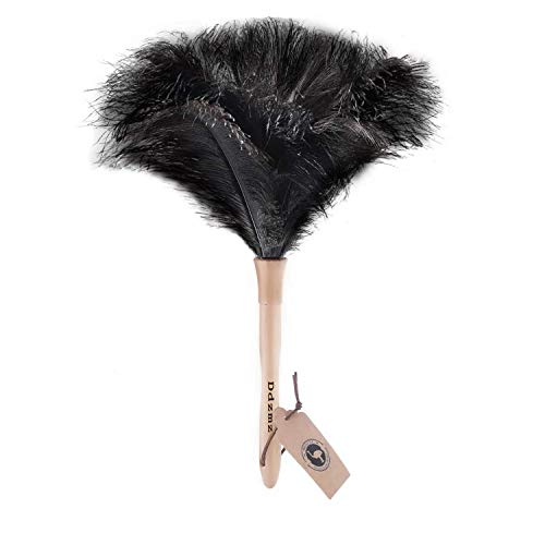 Ddzmz Feather Duster, Ostrich Feather Duster Ddzmz Fluffy Natural Genuine Ostrich Feathers and Reusable Wooden Long Handle Large Ostrich Feather Duster Cleaning for Housewife Black Length 16" 1Pack - Image 1