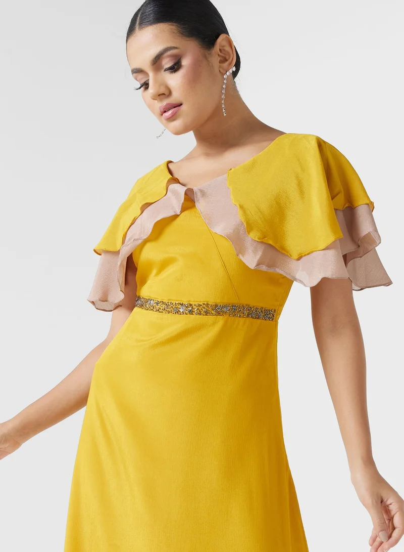 Khizana Flouncy Sleeve Dress With Embellished Waist