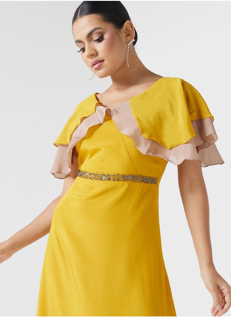 Khizana - Flouncy Sleeve Dress With Embellished Waist - Image 1