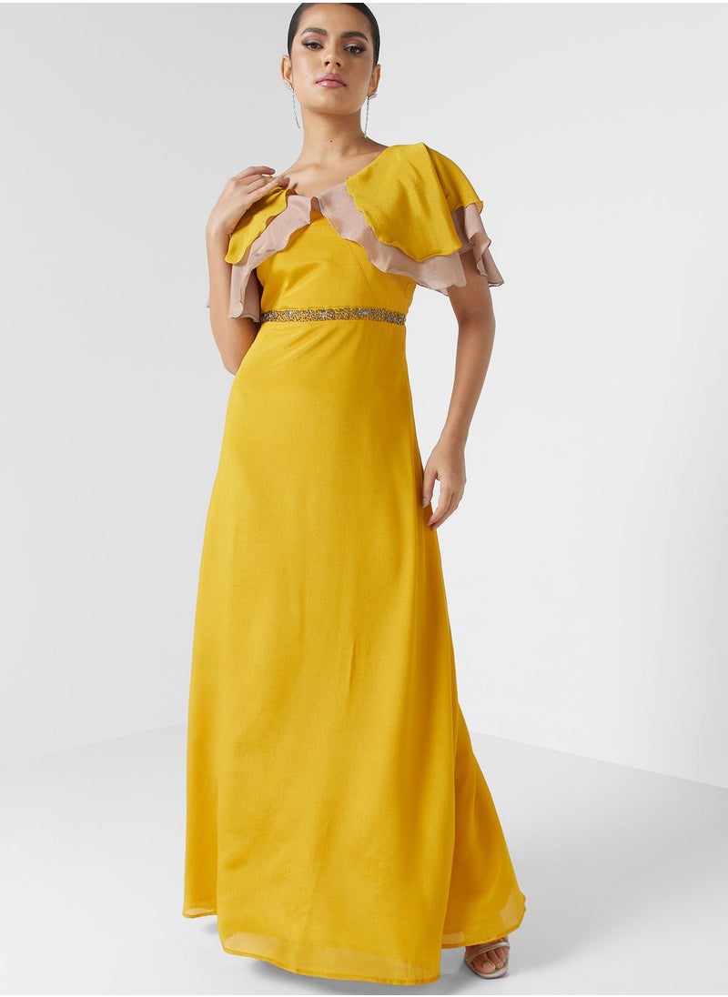 Khizana - Flouncy Sleeve Dress With Embellished Waist - Image 1