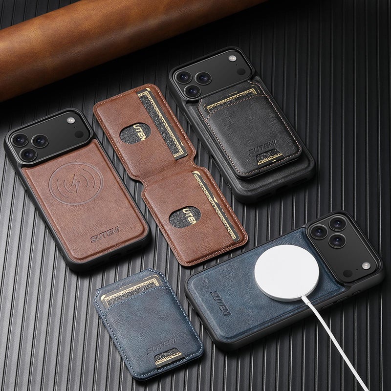 Suteni For Iphone 17 Pro Max M5 Magnetic Card Bag Magsafe Leather Phone Case(Brown) - Image 5