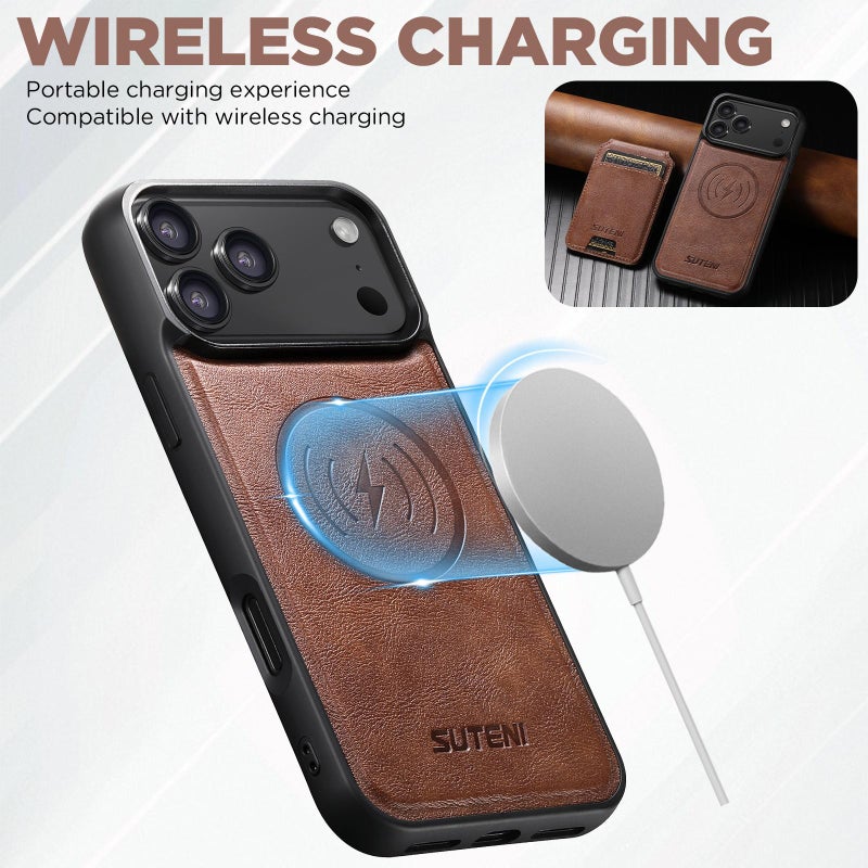 Suteni For Iphone 17 Pro Max M5 Magnetic Card Bag Magsafe Leather Phone Case(Brown) - Image 4