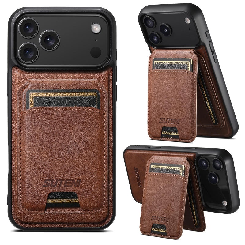 Suteni For Iphone 17 Pro Max M5 Magnetic Card Bag Magsafe Leather Phone Case(Brown) - Image 1