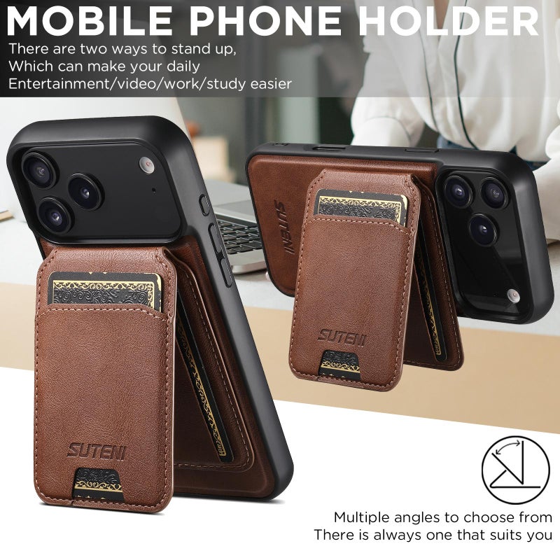 Suteni For Iphone 17 Pro Max M5 Magnetic Card Bag Magsafe Leather Phone Case(Brown) - Image 3
