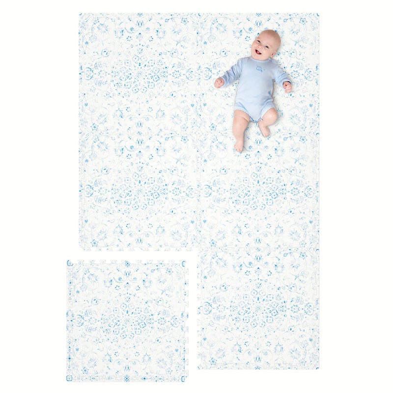 TCBunny Extra Large Baby Play Mat 4FT x 6FT NonToxic Foam Puzzle Floor Mat for Kids Toddlers Persia Handmade Pattern Blue and White - Image 2