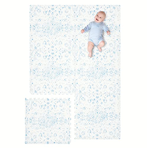 TCBunny Extra Large Baby Play Mat 4FT x 6FT NonToxic Foam Puzzle Floor Mat for Kids Toddlers Persia Handmade Pattern Blue and White - Image 1