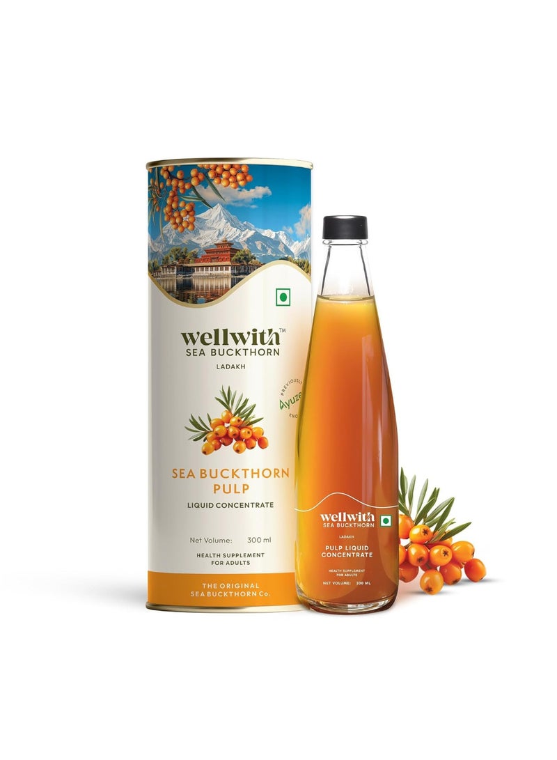 Ayuzera (Wellwith) Himalayan Sea Buckthorn Pulp Concentrate 300ml | Cold-Pressed | Makes 50 Glasses | Natural Vitamin C, Omega 3 6 7 9, Antioxidants | Immunity, Skin Glow & Gut Health Support | Juice Seabuckthorn - Image 1