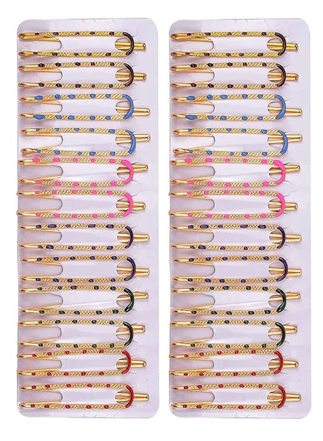 skyunion Metal Yellow Plated Saree Pins Hijab Pallu Dupatta Chunari Pin Patli Pin Strong Hold Brooch Multi-purpose for Women and Girls Ladies24 pieces - Image 2