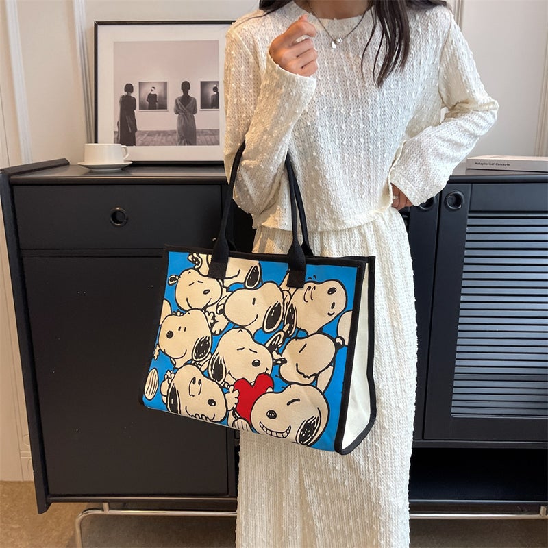 New Canvas Printed Cartoon Pa Cha Dog Large Capacity Handbag Going Shopping Bag Snack Lunch Bag - Image 3