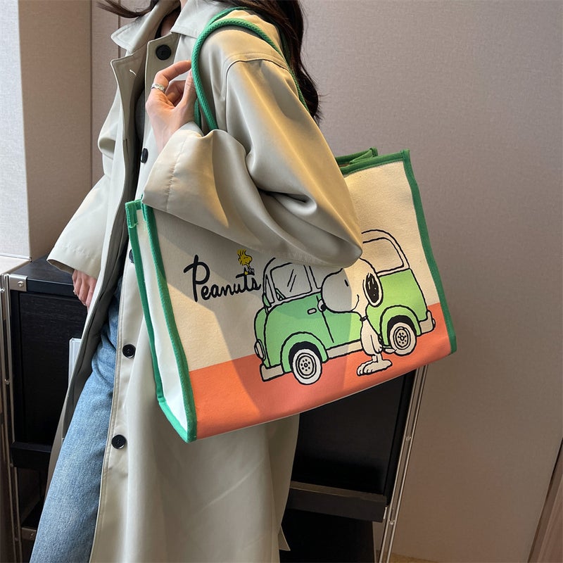 New Canvas Printed Cartoon Pa Cha Dog Large Capacity Handbag Going Shopping Bag Snack Lunch Bag - Image 5