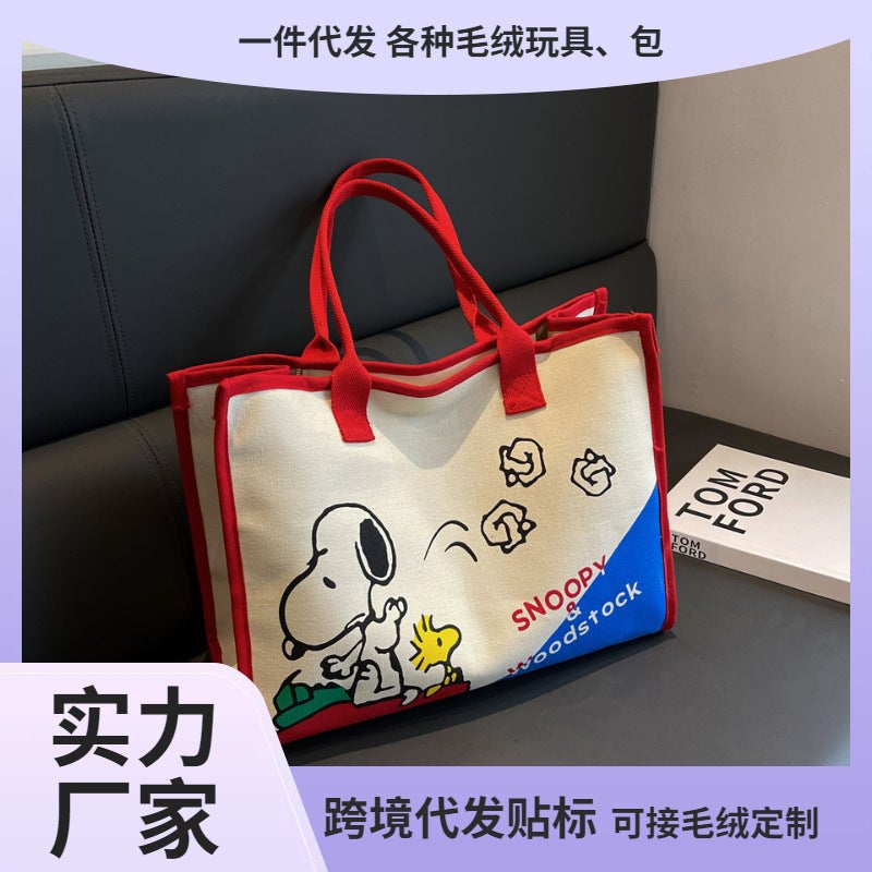 New Canvas Printed Cartoon Pa Cha Dog Large Capacity Handbag Going Shopping Bag Snack Lunch Bag - Image 2