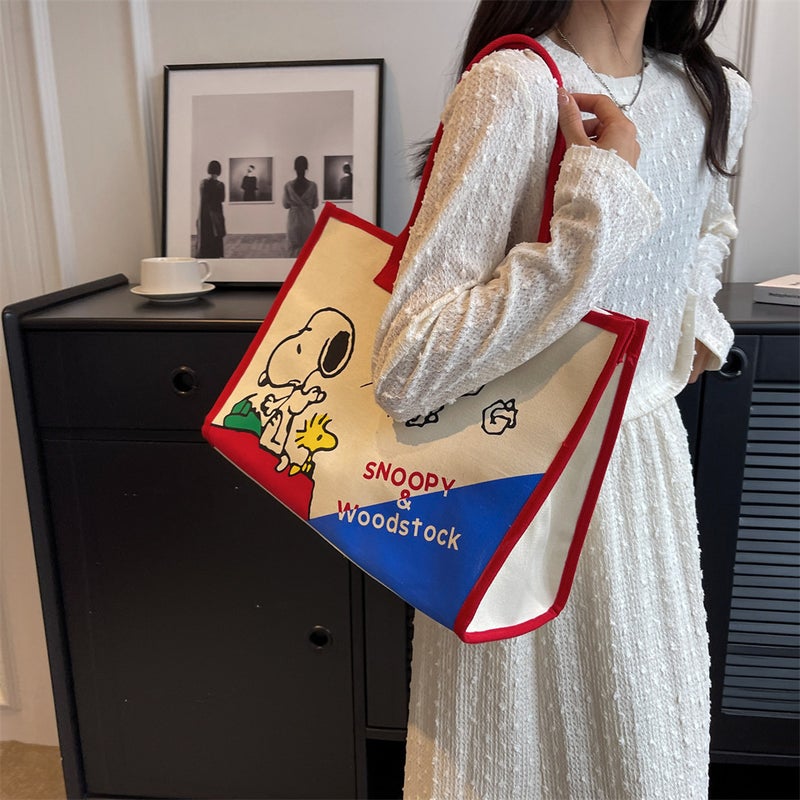 New Canvas Printed Cartoon Pa Cha Dog Large Capacity Handbag Going Shopping Bag Snack Lunch Bag - Image 4