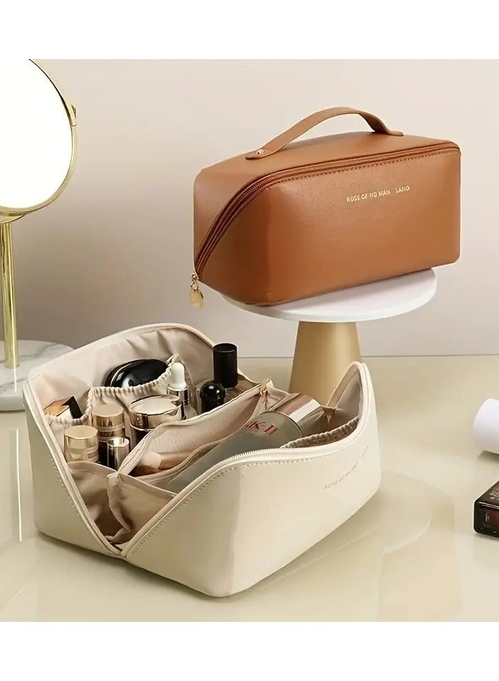 ORiTi Large Capacit Travel Cosmetic Bag Portable Make up Pouch Women Waterproof Bathroom Washbag Multifunctional Toiletry Kit with Handle Travel Essentials - Brown  - Image 4