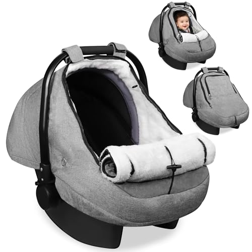 Gripooaven Winter Car Seat Cover for Baby, Waterproof Infant Carseat Cover with Warm Plush Lining & Dual Zippers, Universal Carseat Cover Baby Winter Protector with Ventilation and Windproof Design (Gray) - Image 1