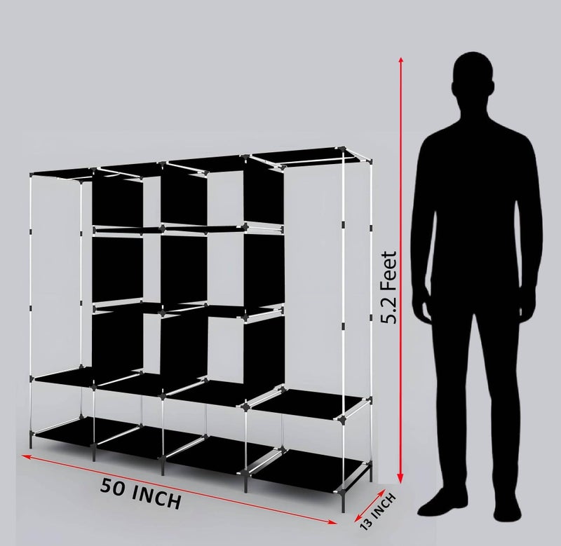 GTC Collapsible Wardrobe Clothes Almira, 2 Hanging Space, 12 Shelves, 1 Side Pocket Non-Woven Fabric (W 88270) - Image 5