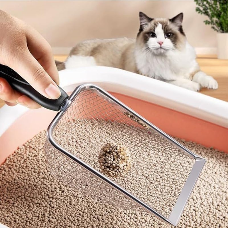 BEANPRECOY 1 pcs Cat Litter Scoop,Cat Litter Scoop with Long Handle,Cat Scooper, Stainless Steel Mesh Litter Shovel with Thoughtful Hook,for All Types Of Cats, Dogs, And Pets (1) - Image 4