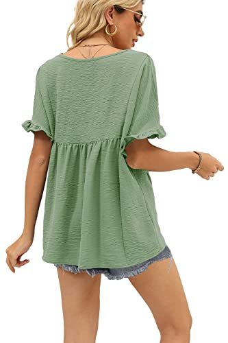 WIHOLL Cute Tops for Women Trendy Loose Fit V Neck Casual T Shirts Green M - Image 4