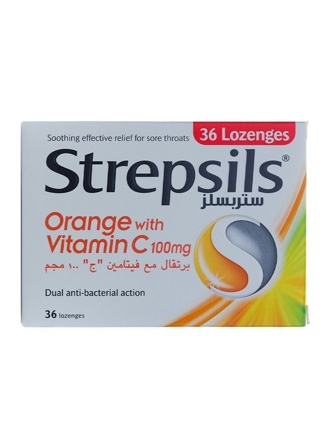 Strepsils حلوى البرتقال مع فيتامين C، 36 قطعة