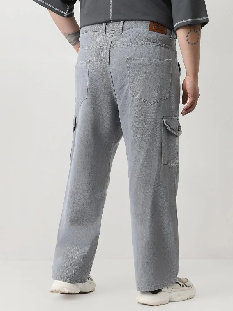 Urbano Fashion  Urbano Plus Men's Light Grey Loose Fit Cargo Jeans with 6 Pockets Non-Stretchable  | Best Price UAE