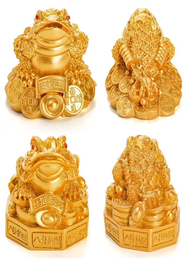 ZENFUN 4 Pack Money Frog & Lucky Coin, Fortune Toad Statue Lucky Charm Wealth Frog for Home Office Decoration Good Lucky Gifts, Gold - Image 3