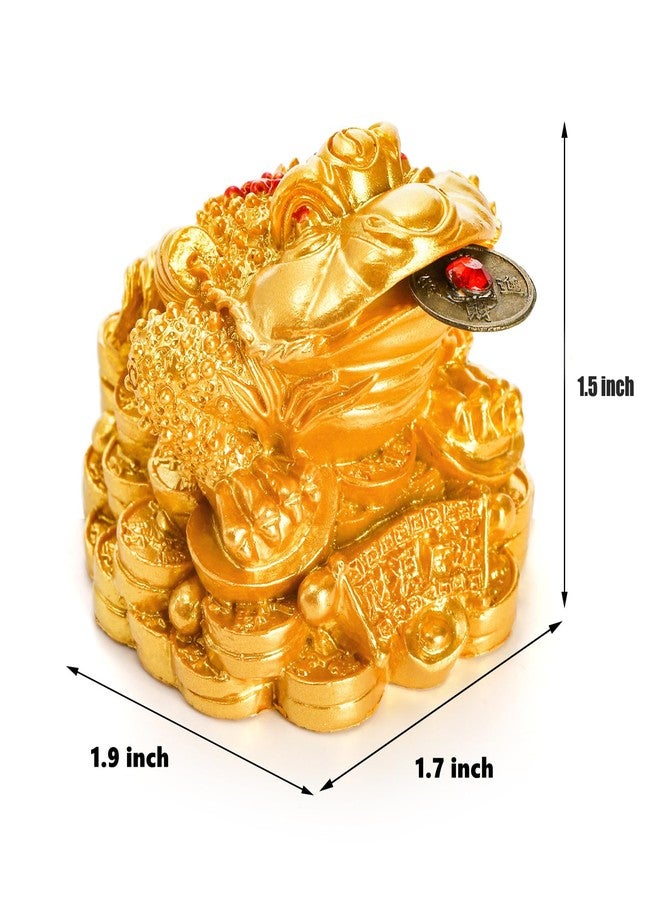 ZENFUN 4 Pack Money Frog & Lucky Coin, Fortune Toad Statue Lucky Charm Wealth Frog for Home Office Decoration Good Lucky Gifts, Gold - Image 2