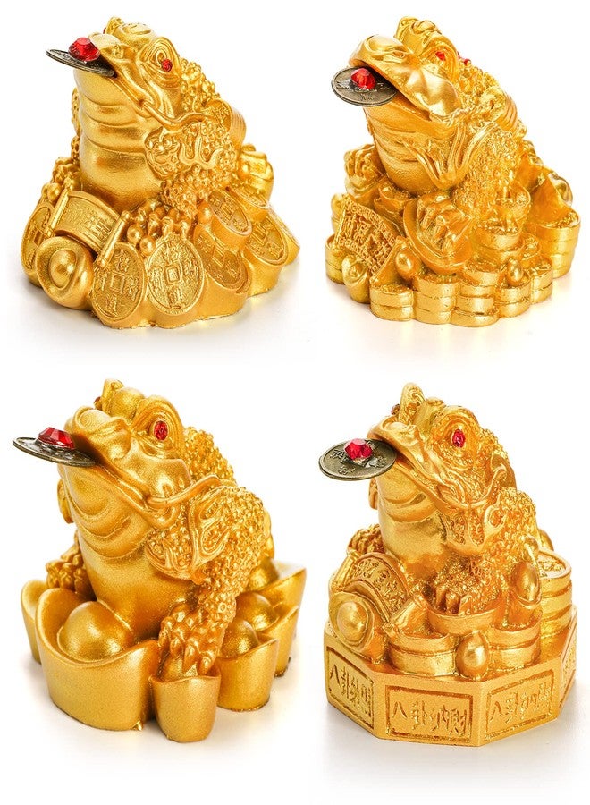 ZENFUN 4 Pack Money Frog & Lucky Coin, Fortune Toad Statue Lucky Charm Wealth Frog for Home Office Decoration Good Lucky Gifts, Gold - Image 1